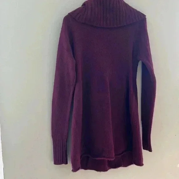 [L]Talula Burgundy One Button  Closure Wool Cashmere Cardigan Big Neck Sweater - Picture 5 of 9